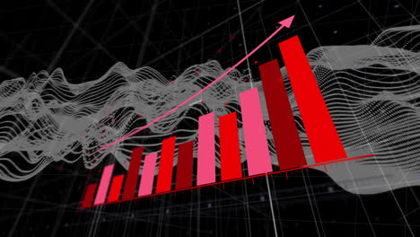 Animation-of-statistics-and-financial-data-processing-over-black-background