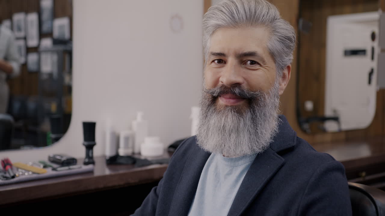 Smiling Senior Man in Barber Shop