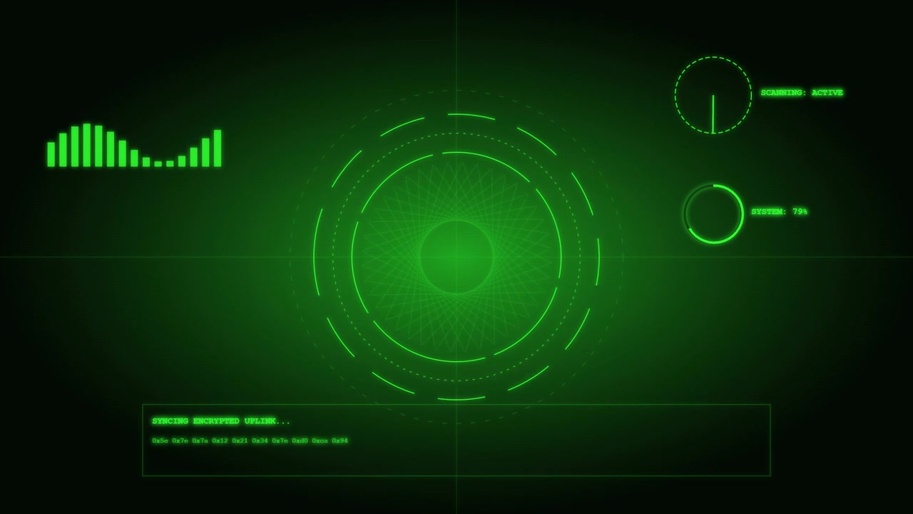 Futuristic Green Digital Interface with Data Processing and Scanning Elements