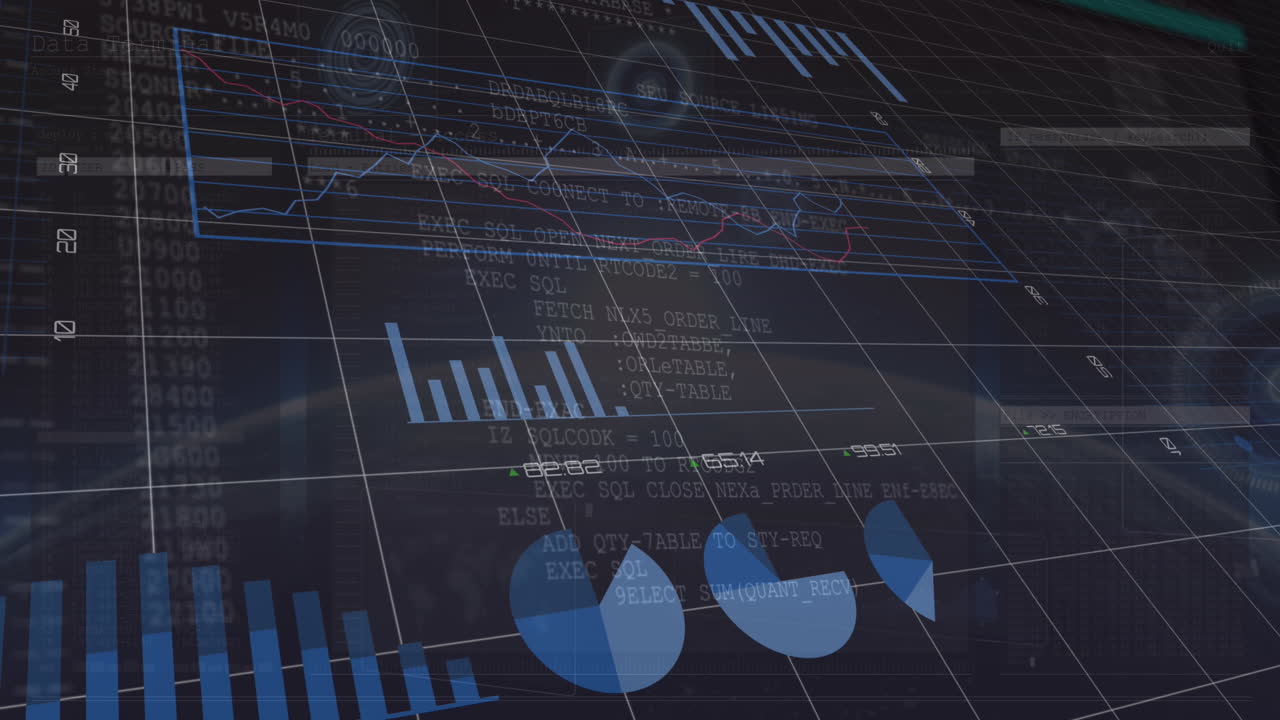 animación del procesamiento de datos financieros y las estadísticas a través de la red.