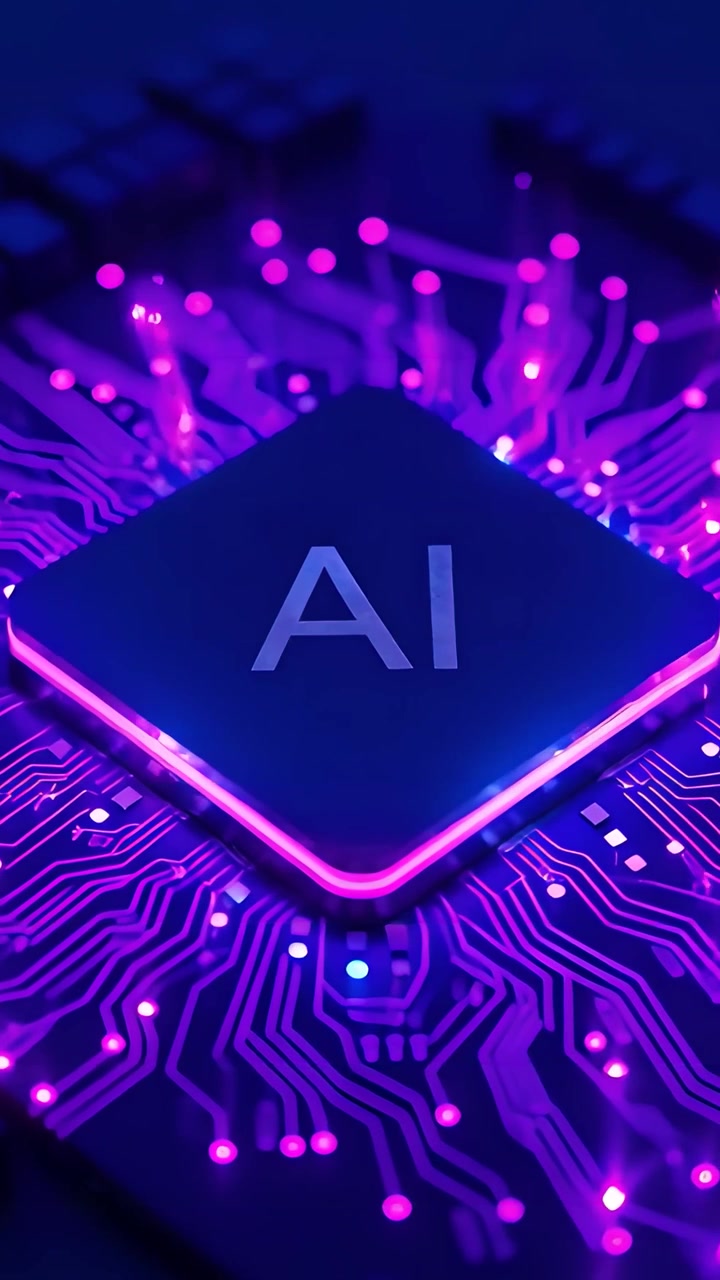 Sfondo Tecnologico Futuristico con Scheda Madre e Chip AI 4K