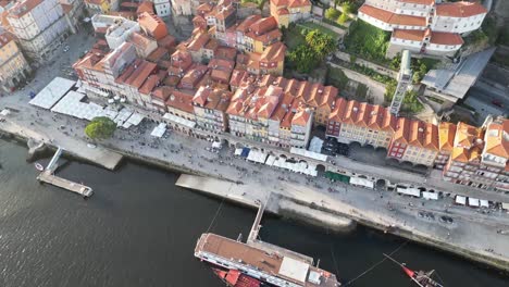 drone shot looking down over the forward over boats