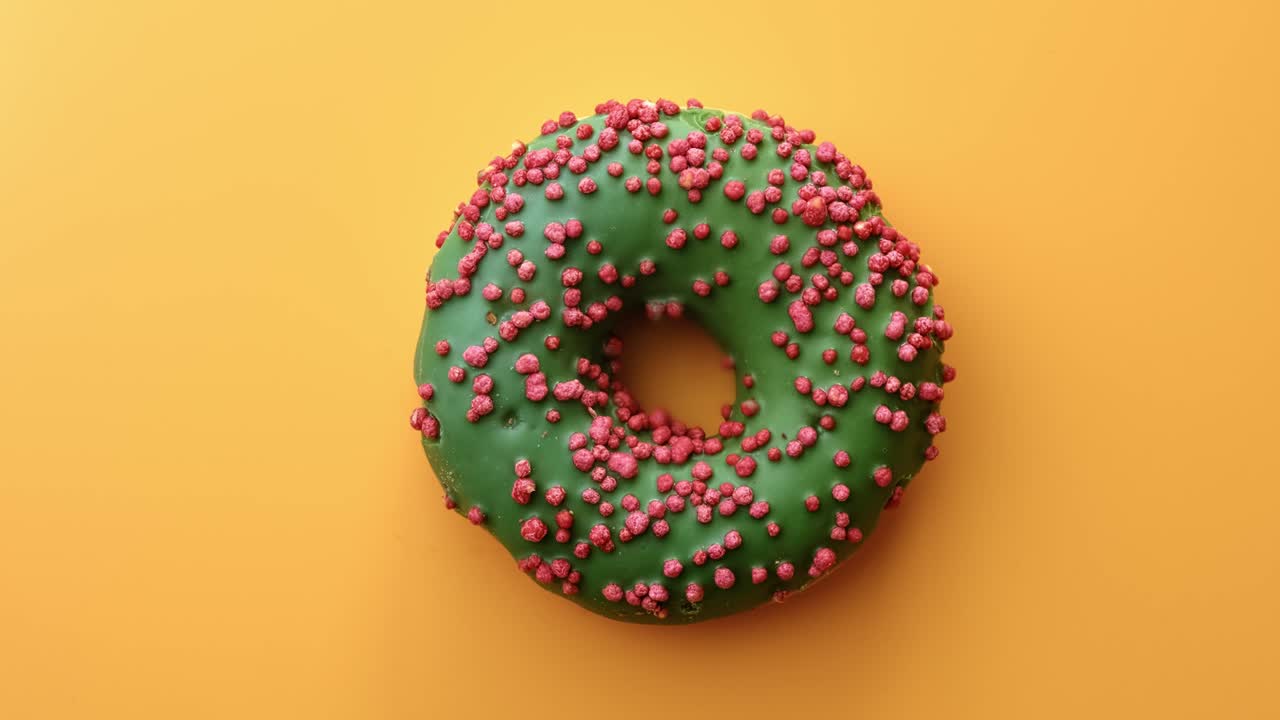 vista superior postre fresco cubierto por chocolate verde esmaltado girando aislado. cámara roja dragón 4k