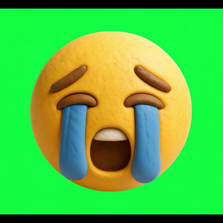 3D Animated Crying Emoji Face on Green Screen