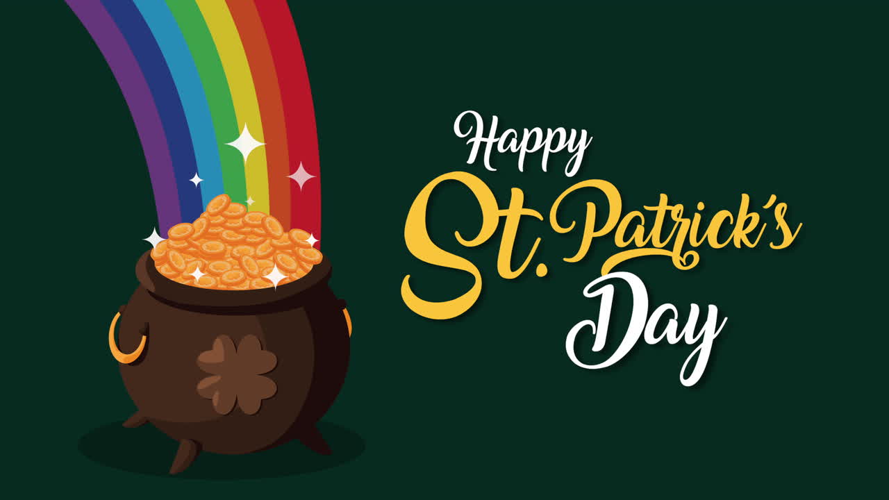 성 패트릭의 날 축하해 보물 비와 무지개와 함께 글자