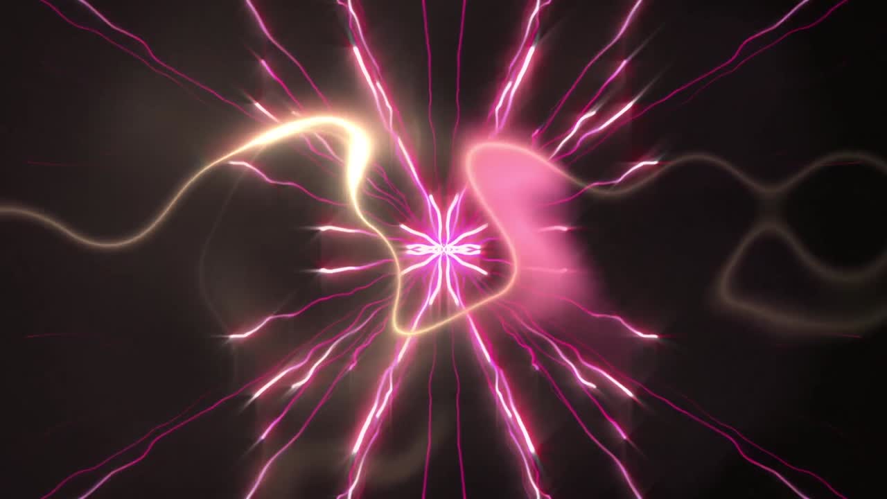 animación de luz líquida amarilla y rosada sobre rastros de luz rosada sobre fondo negro