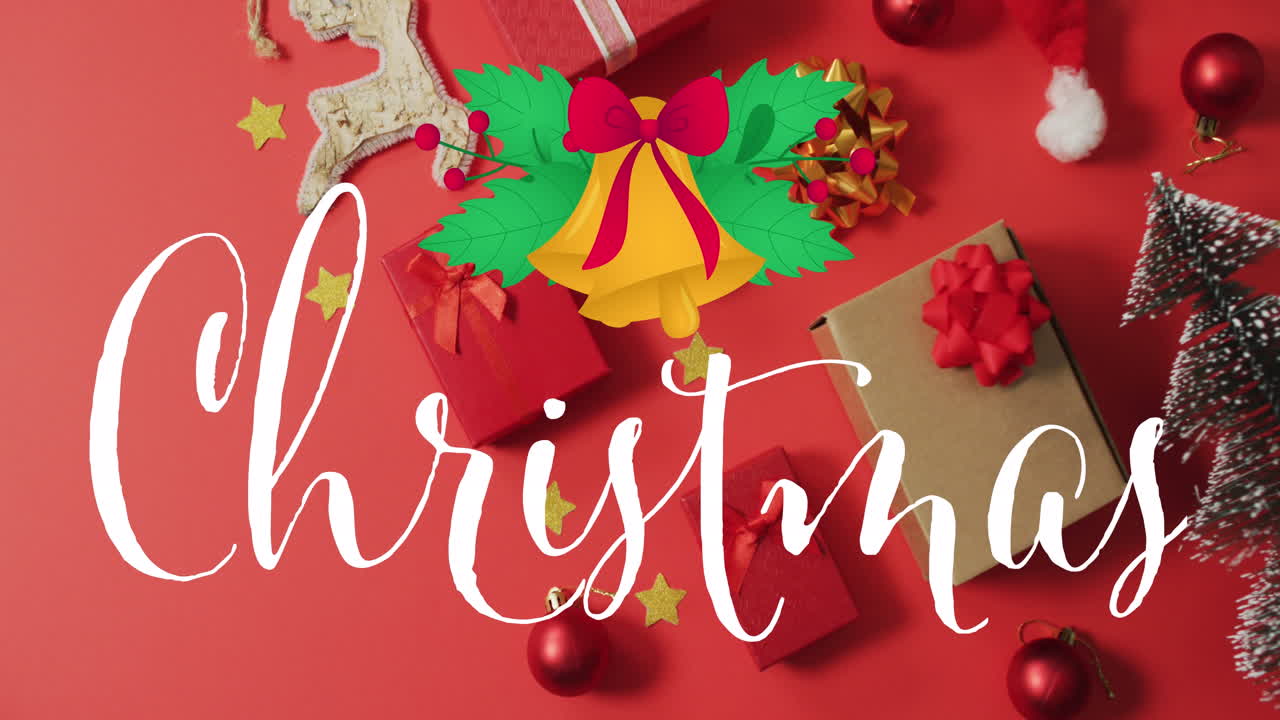 animación del texto navideño sobre la decoración y los regalos navideños