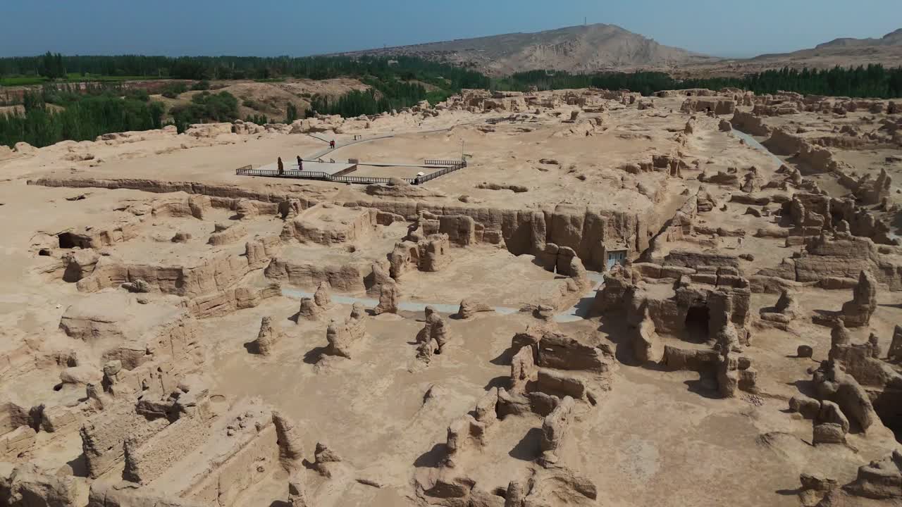 Aerial view of Xinjiang Jiaohe Ruins Ancient City in China Turpan