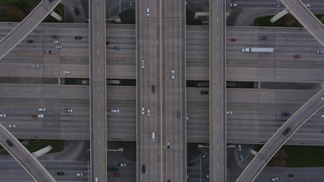 Birds-eye-view-of-cars-on-I-10-West-in-Houston,-Texas