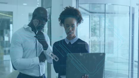 animación del procesamiento de datos sobre diversas personas de negocios en la oficina