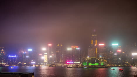hong kong - 19 march 2025 : hong kong city skyline filmed from a unique high vantage point with skyscrapers lit up at night