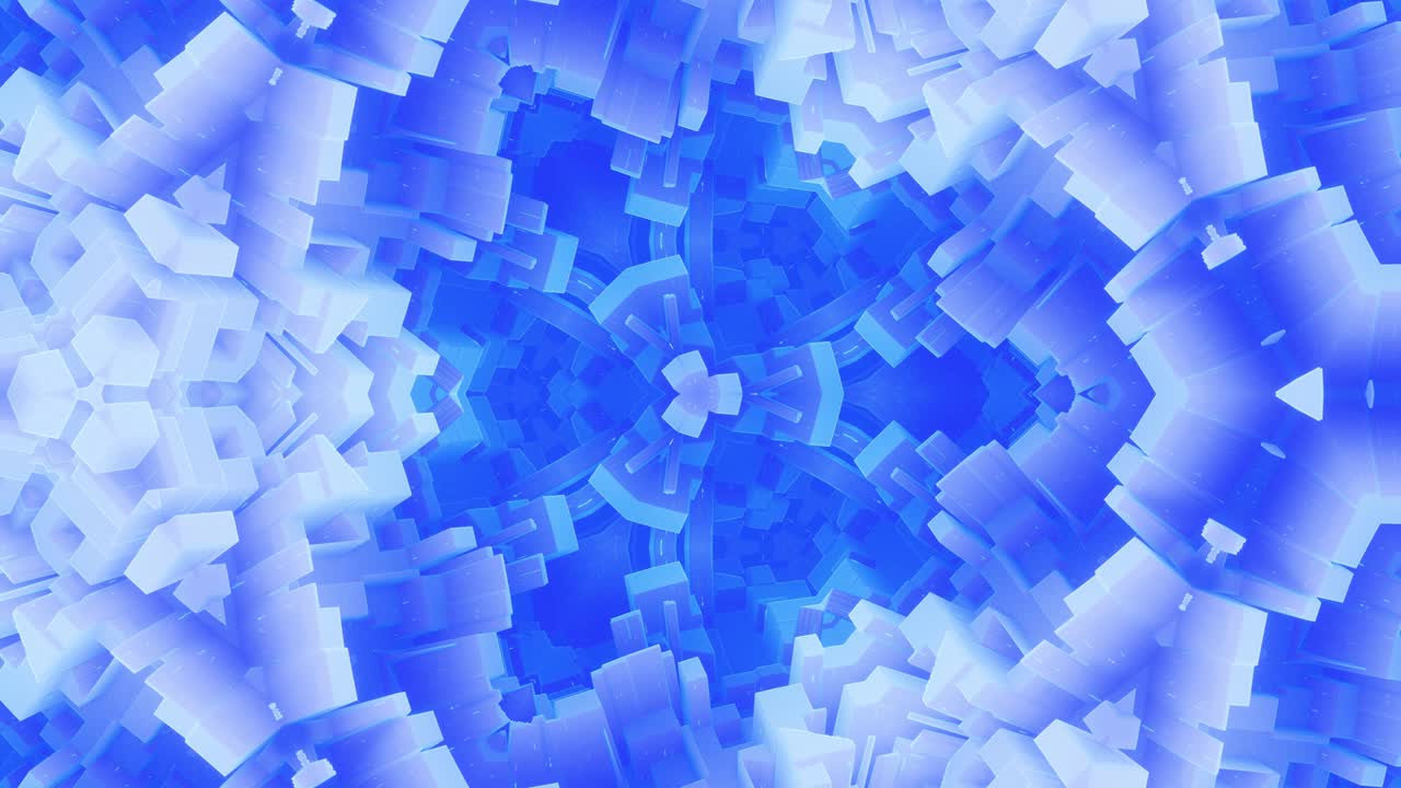 animación en bucle liso de 3d abstracto forma mate suave como flor o mandala, estructura simétrica de material de terciopelo púrpura azul intercalado con pañuelos, cambia de forma suavemente cíclica. gradiente