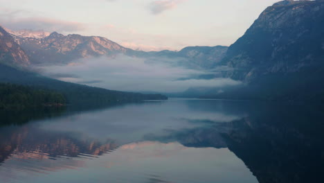 majestic view of the bohinj lake surrounded with julian alps in slovenia