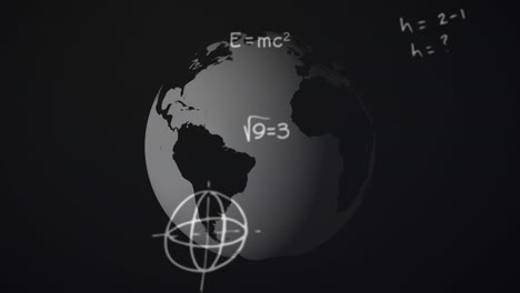 Animación-De-Ecuaciones-Matemáticas-Y-Símbolos-Flotando-Sobre-El-Globo-Girando