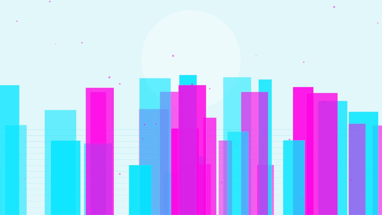 Renkli Dikey Çubuklar ve Yüzen Parçacıklardan Oluşan Soyut Hareketli Grafik