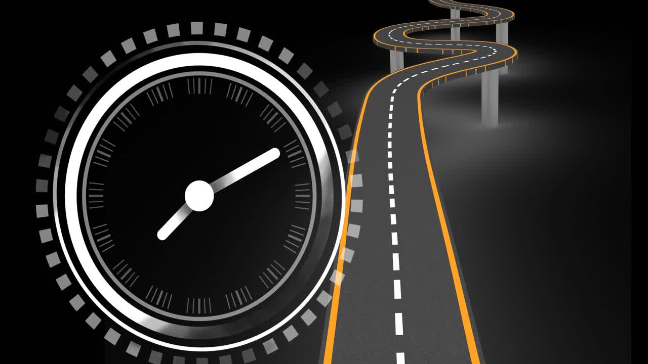 검은 바탕에 도로 위의 시계의 애니메이션