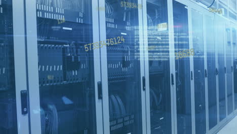 animation of numbers changing and data processing over computer servers in tech room