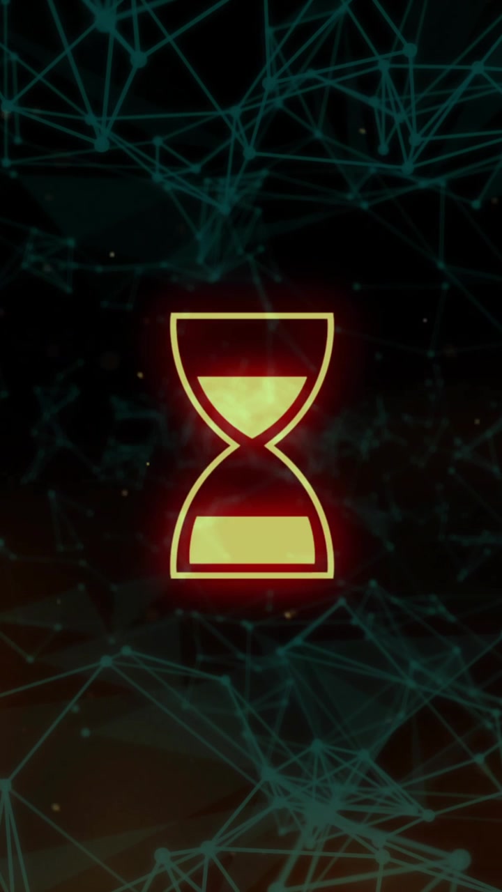 Animation of hourglass over network of connections on black background