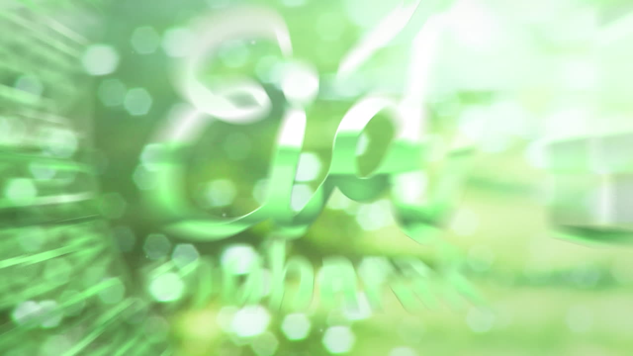 Animation of eid mubarak text over green glowing lights in background