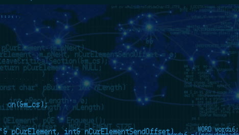 animation of data processing with world map on blue background