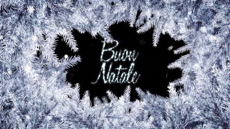 animation of buon natale text over fir tree branches