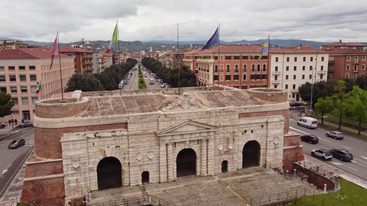 Historical buildings of Verona, Italy, aerial view