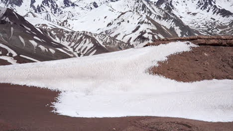 campo de nieve por encima de cinco mil metros en las montañas de los andes de mendoza, argentina, mostrando condiciones climáticas extremas y su geología