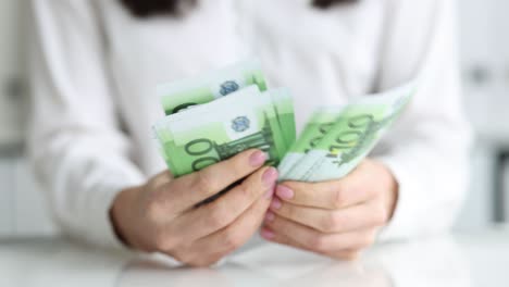 woman counting euro currency banknotes in office closeup 4k movie