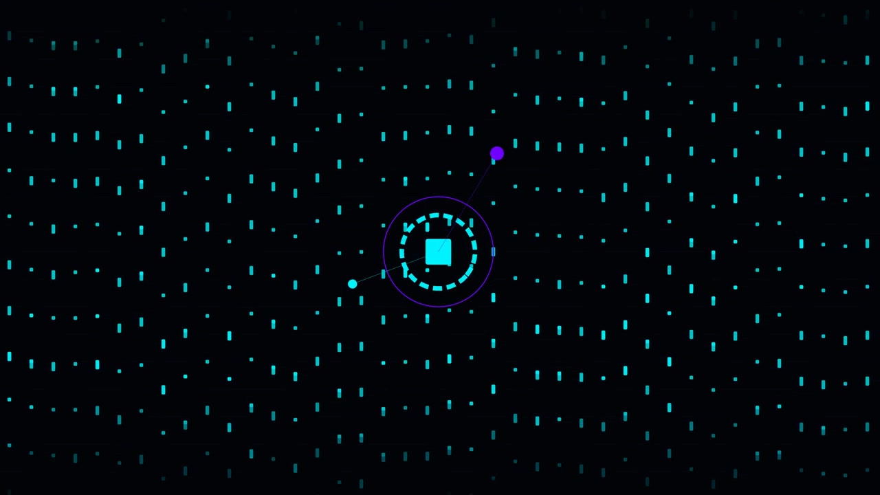 Abstract Motion Graphic with Orbiting Dots and Pulsing Center Square