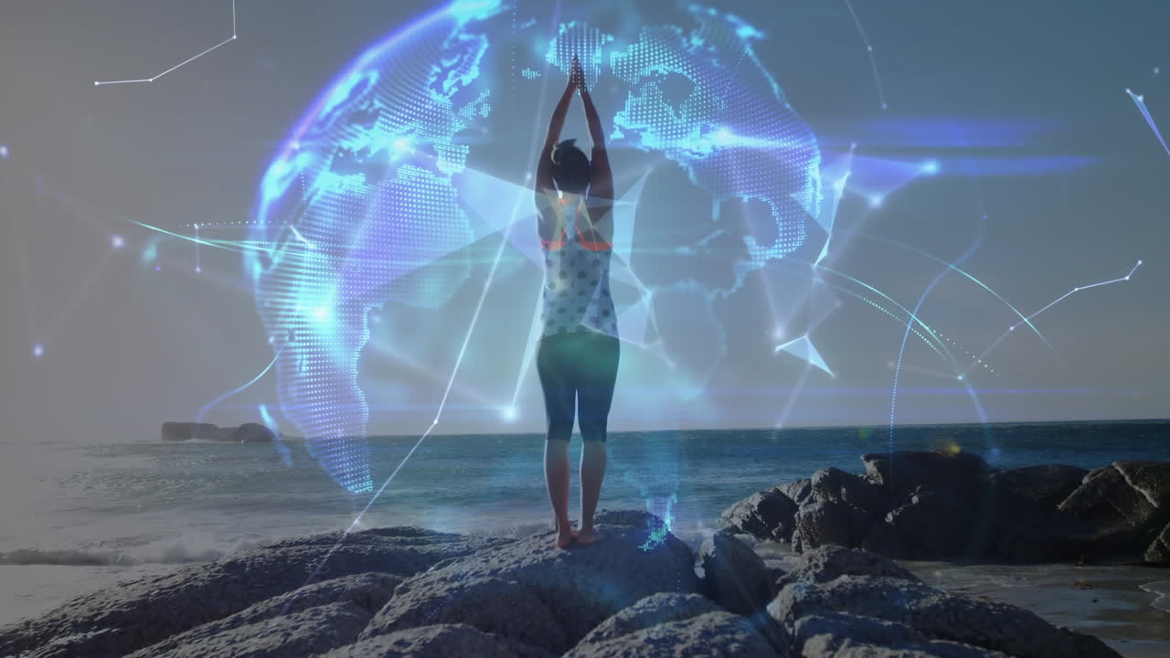 animación del globo sobre una mujer practicando yoga