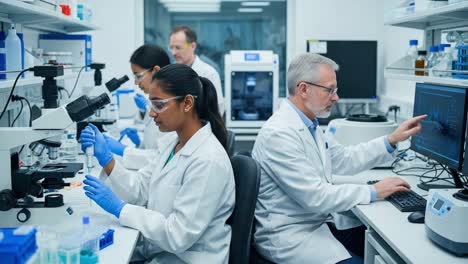 scientists conduct research in a modern laboratory