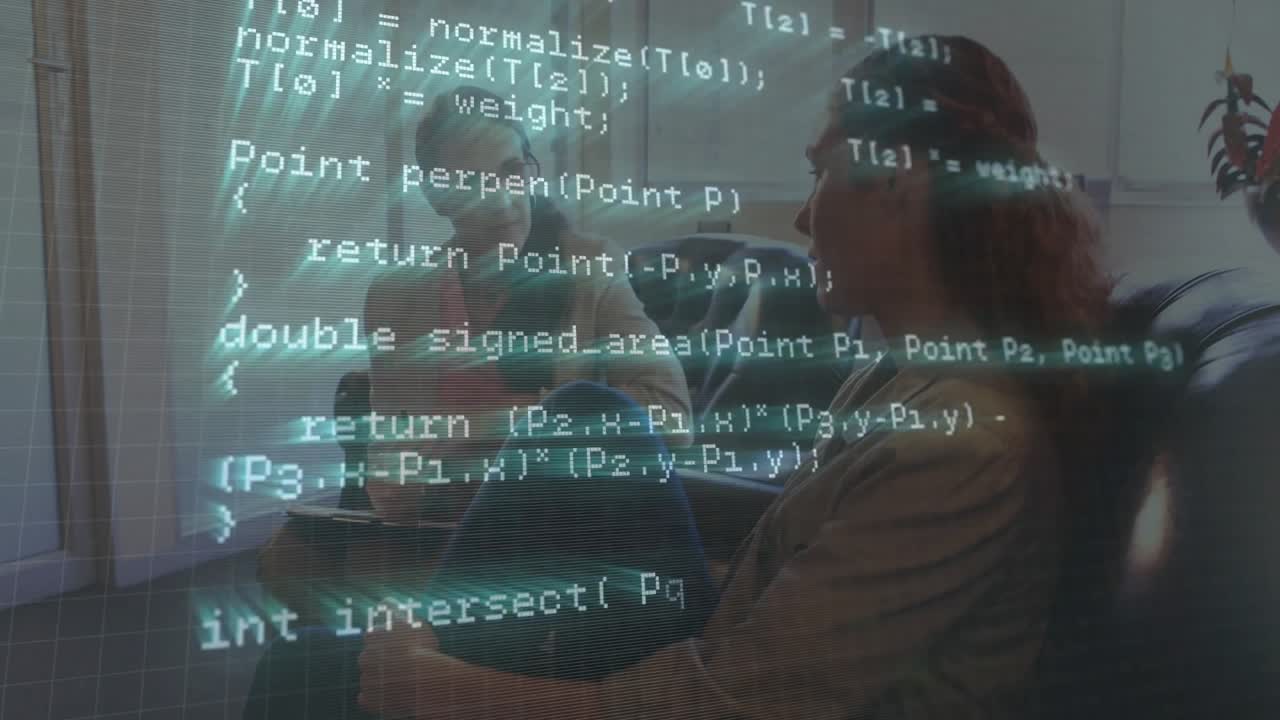 Senior mentor explaining C++ logic with code overlay appearing as junior mentee taking notes