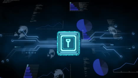 Animation-of-data-processing-with-key-over-diagrams-and-globes