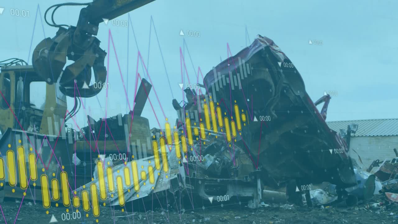 animación del procesamiento de datos sobre máquinas que segregan los residuos en el vertedero de basura