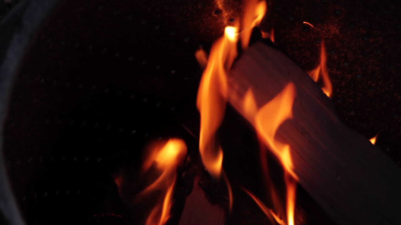 Close-up of Burning Wood in a Fire Pit