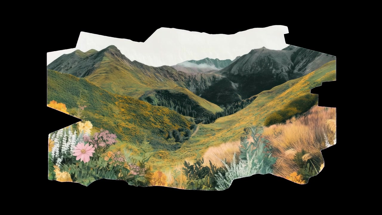 Artistic Illustration of a Lush Mountain Valley Landscape