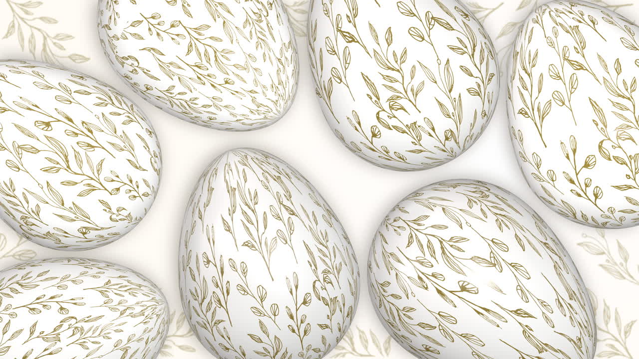 Easter eggs with golden painted patterns. Animated holiday seamless background. Christian religious holiday of Easter.