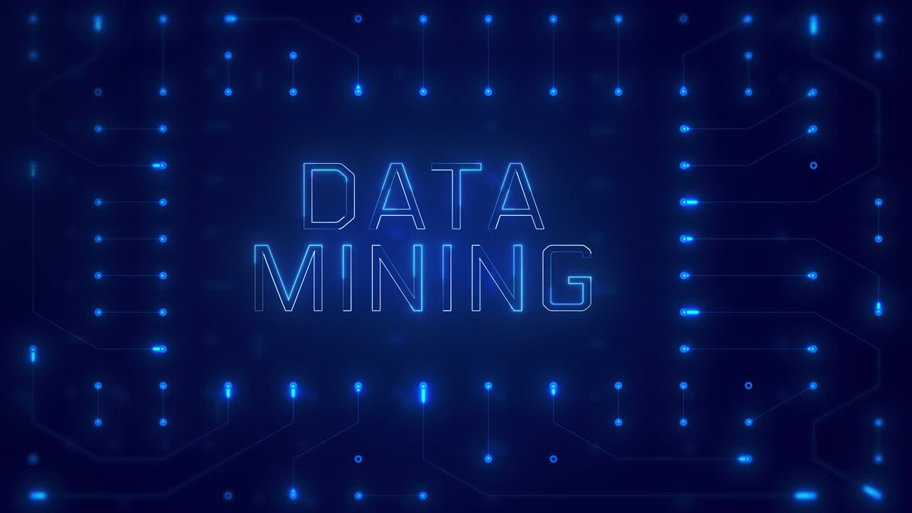 Data Mining Text on Blue Circuit Board Animation