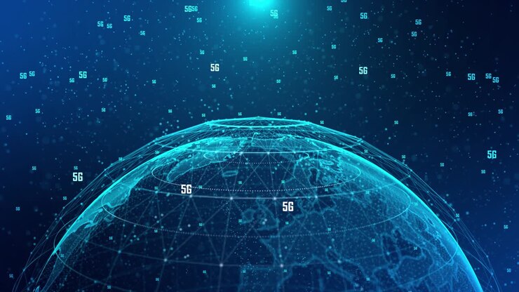 4K 5G rotating Globe Earth cloud in low poly style, with 5G icons around it Loop.