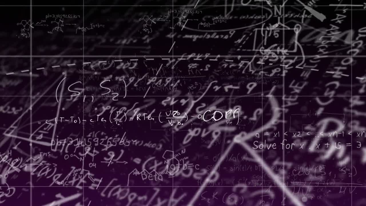 animación de ecuaciones matemáticas flotantes sobre un fondo negro