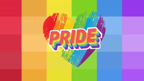 animación del texto del orgullo sobre el corazón y las rayas del arco iris