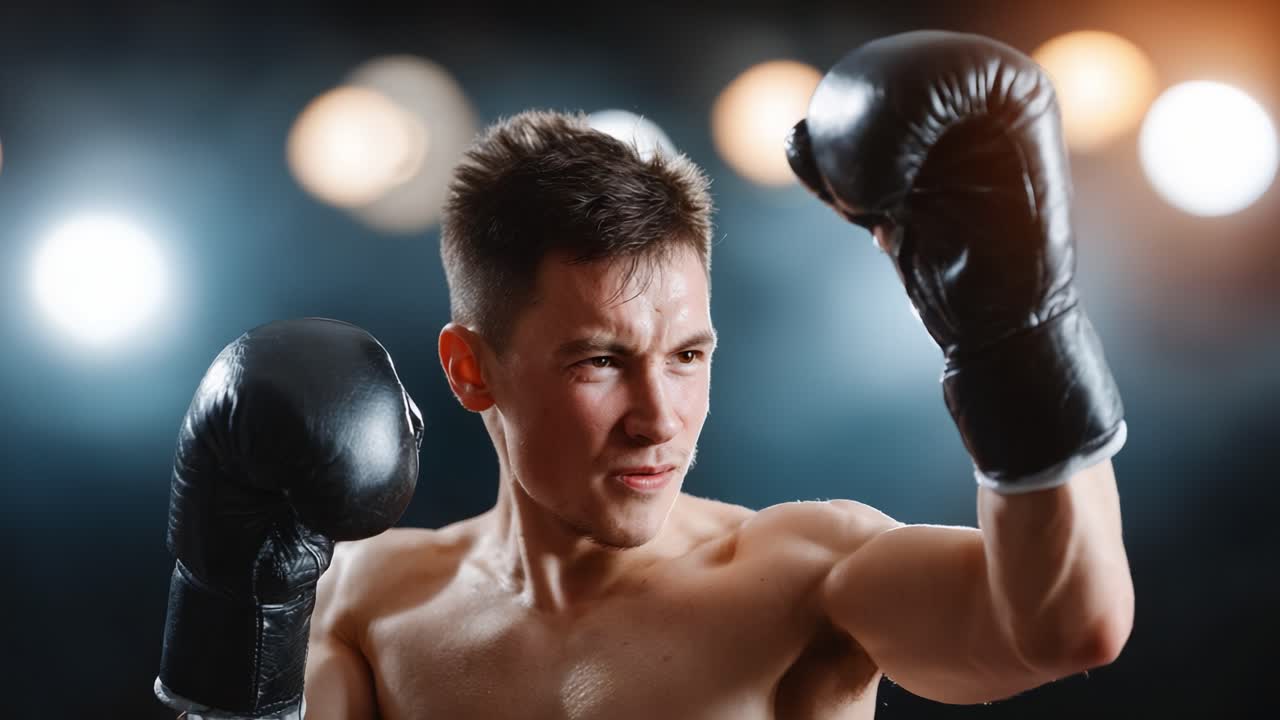 Intense Boxer Training Session: Capturing the Determined Spirit and Athletic Precision of a Young Fighter in Action Under Spotlight