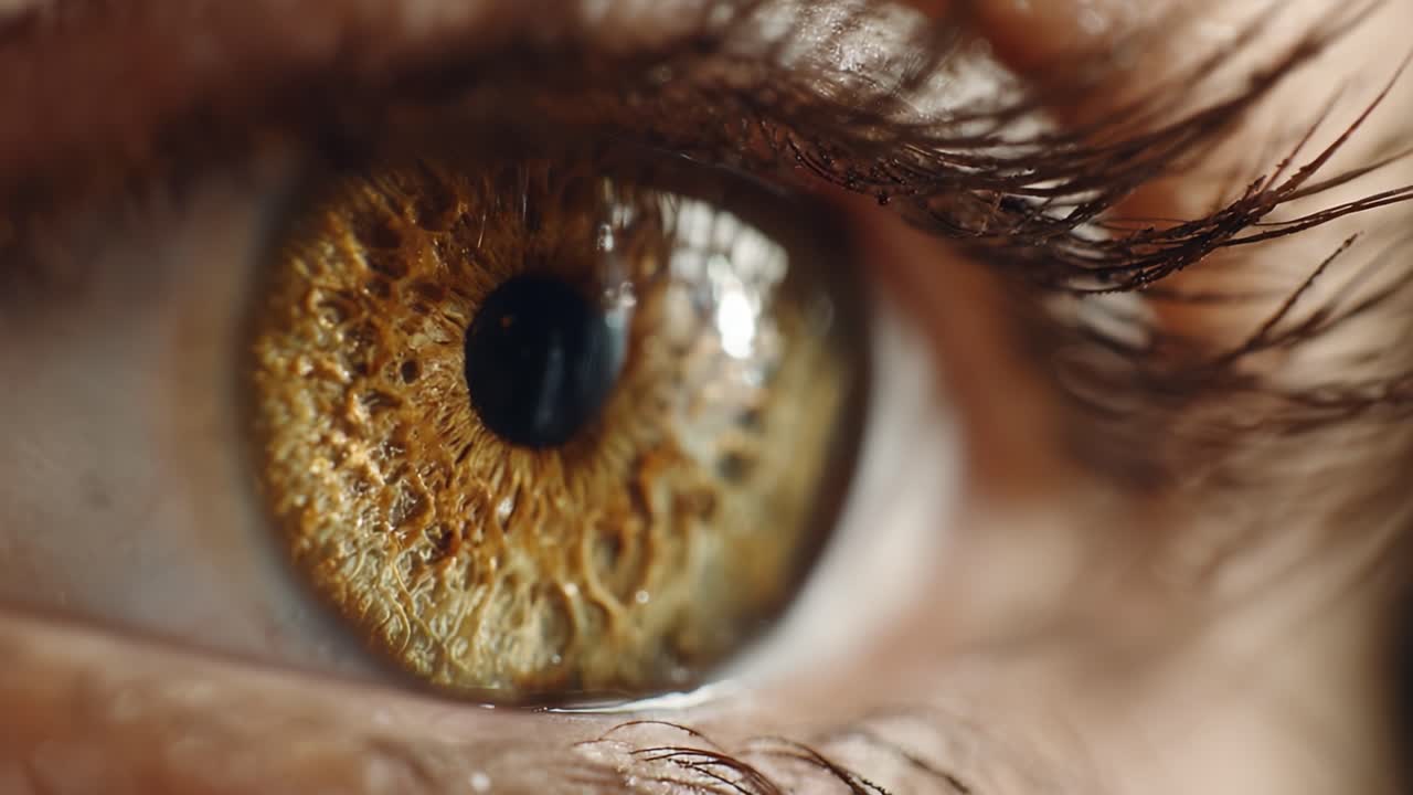 Primo Piano di un Occhio Squisito: Uno Spettacolare Display di Motivi e Colori Intricati in un'Iride Umana che Evidenzia Texture e Dettagli Unici