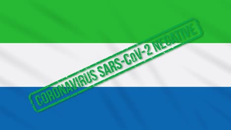 sierra leone swaying flag with green stamp of freedom from coronavirus, loop