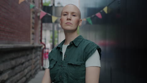 woman in urban alleyway