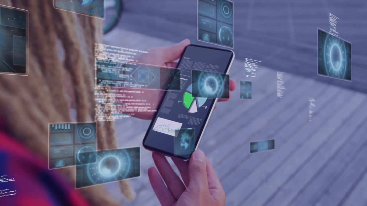 animación del procesamiento de datos sobre el hombre utilizando un teléfono inteligente