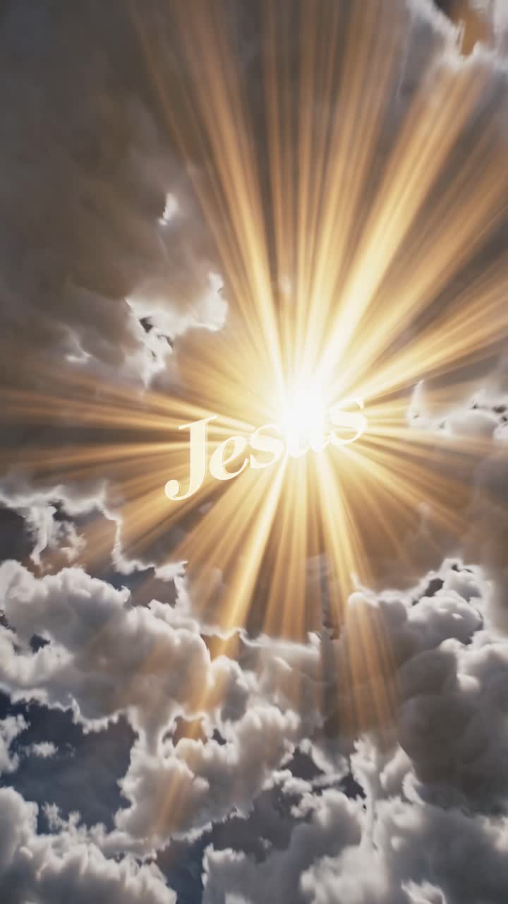 Dramatic upward angle captures sunlight streaming through clouds, creating a heavenly effect