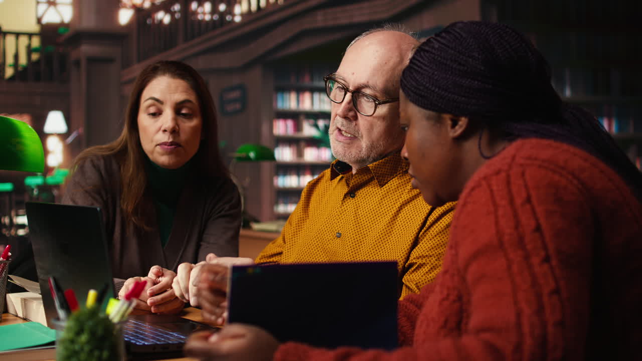 Group of People Working Together in a Library