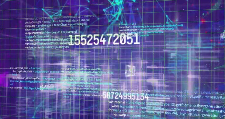 Animation af databehandling over kommunikationsnetværk på lilla baggrund