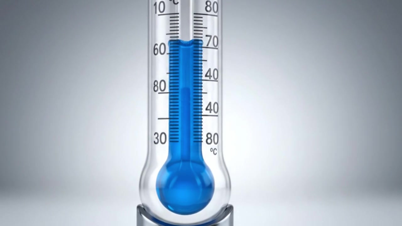 Uma Vista em Close-Up de um Termômetro de Precisão com um Líquido Azul Vibrante Medindo a Temperatura em Celsius, Destacando suas Marcas de Calibração Claras e Design